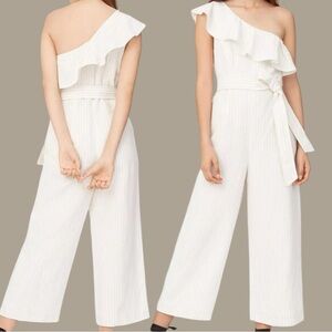 Club Monaco Linen Lyocell One Shoulder Wide Leg Jumpsuit White Size 0